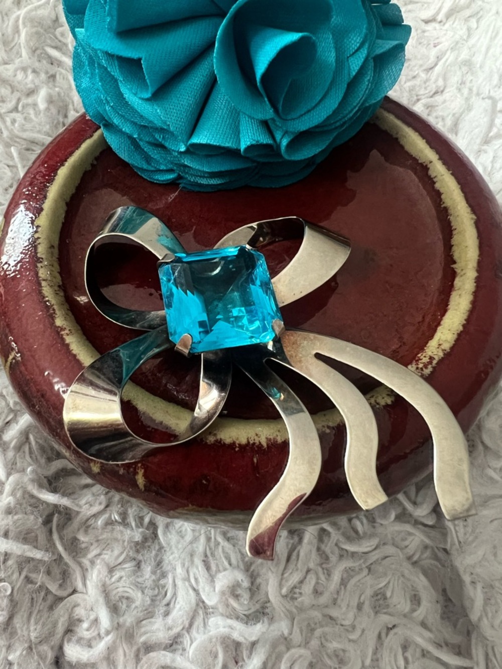 Vintage Silver-tone Brooch with Bright Aqua Stone